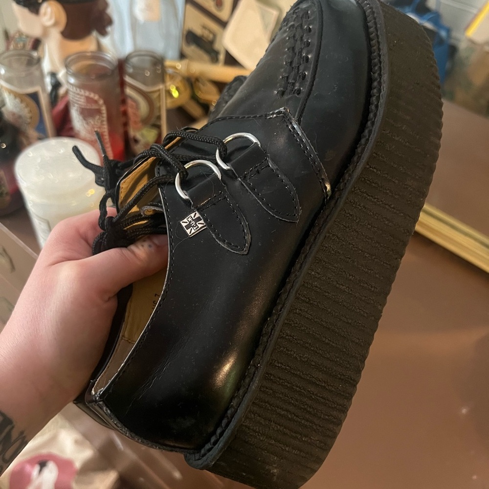tuk Black Leather Platform Creeper Shoes, Worn Once, Size 9 - Picture 2 of 5